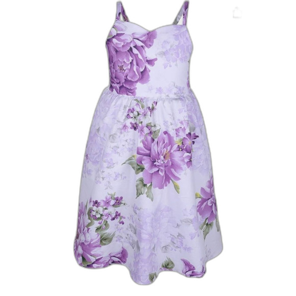Flofallzique NWT White Purple Peony Print Cotton Sleeveless Girls Dress Size 12 - Picture 1 of 14